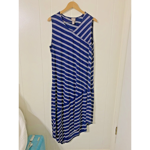 Chico's Dresses & Skirts - Chico's Striped Shift Dress Womens 3 (L) Navy White Asymmetrical Sleeveless